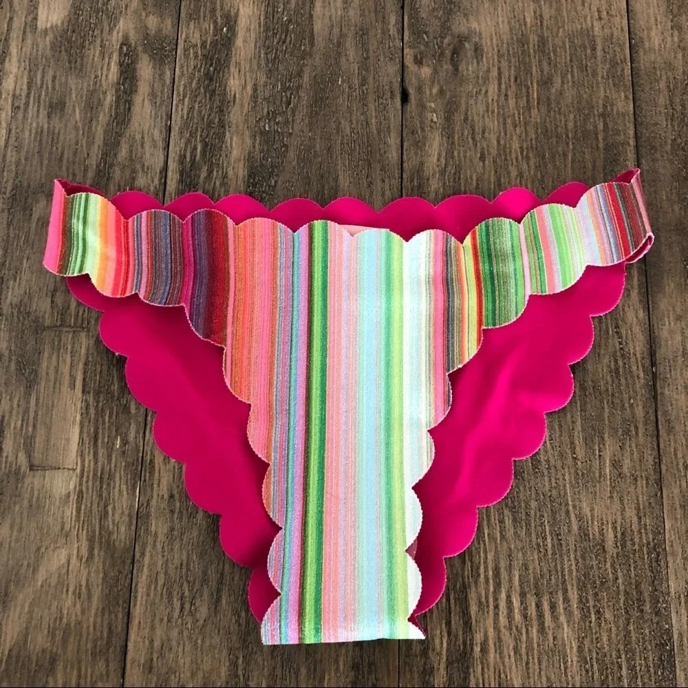 Pilyq Girls size 12 Reversible scalloped Rainbow Glitter Striped Bikini Bottoms